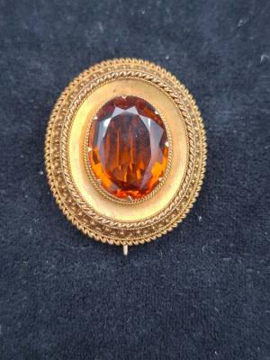 Antique Victorian 15ct Gold Citrine Brooch (With Valuation)