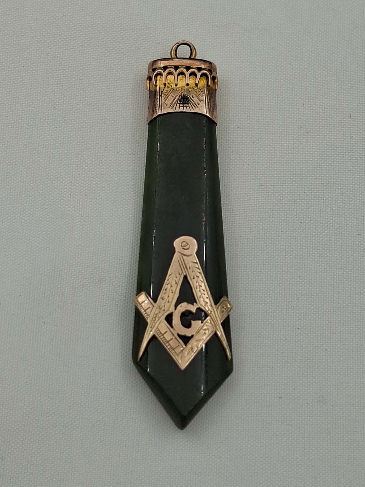 9ct Gold Masonic Greenstone Pendant