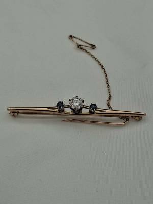 9ct Diamond & Sapphire Bar Brooch (With Valuation)