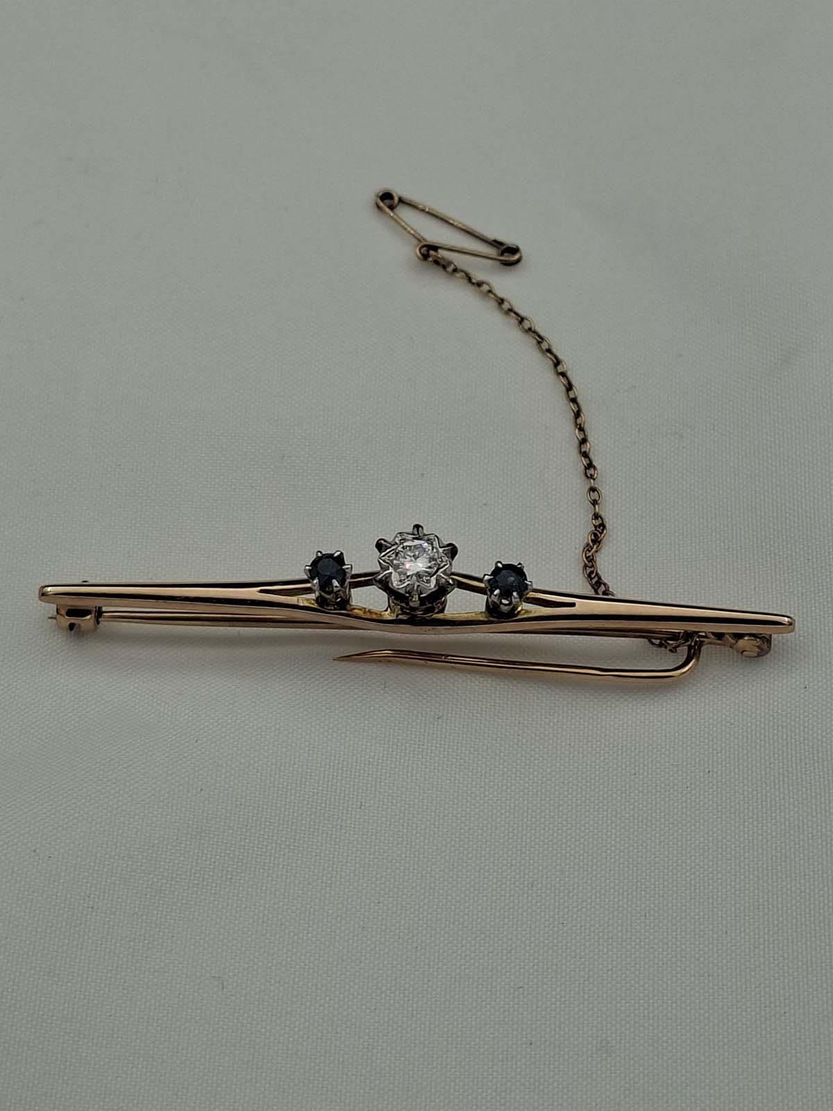 9ct Diamond & Sapphire Bar Brooch (With Valuation)