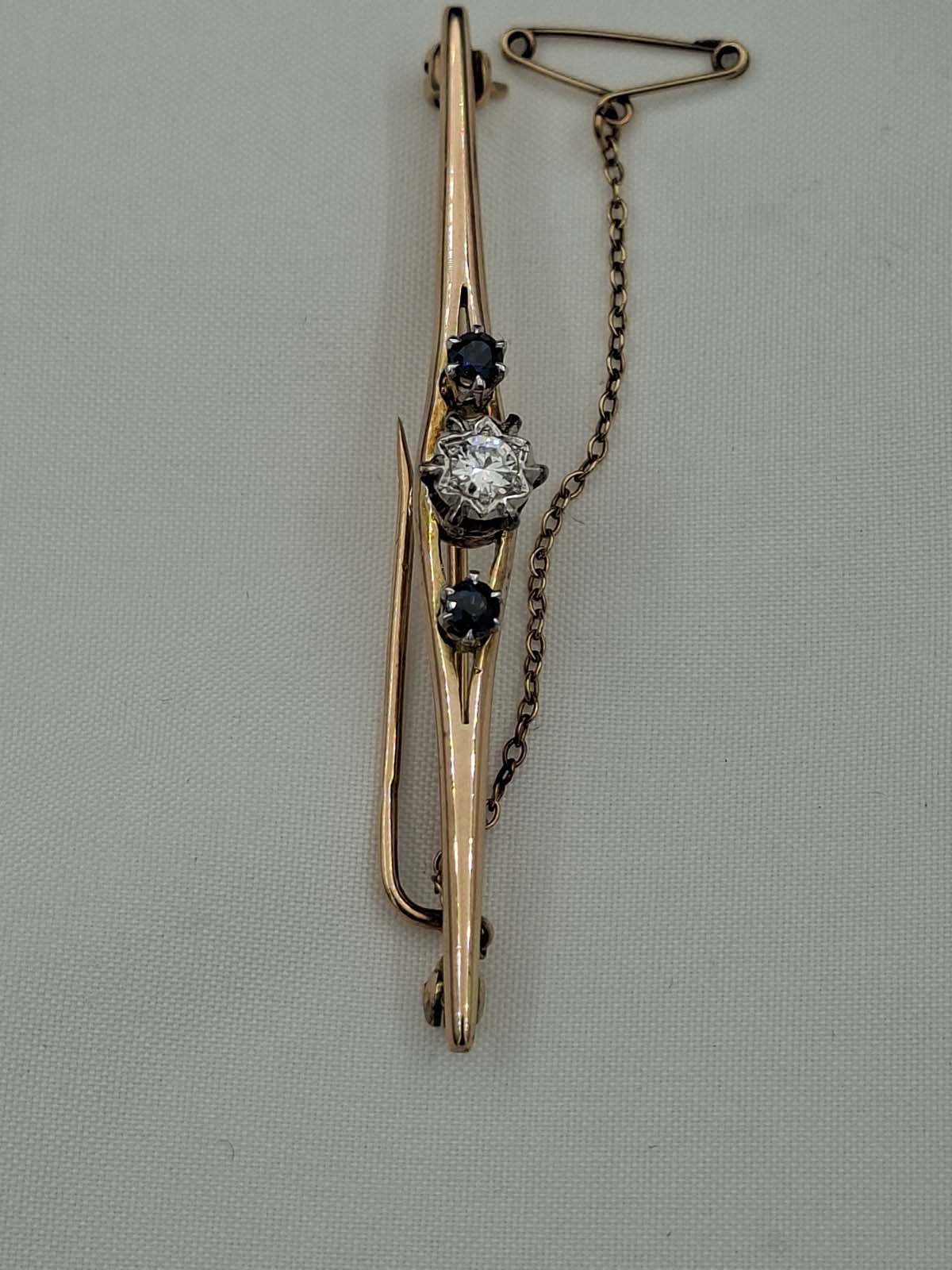 9ct Diamond & Sapphire Bar Brooch (With Valuation) - Image 2
