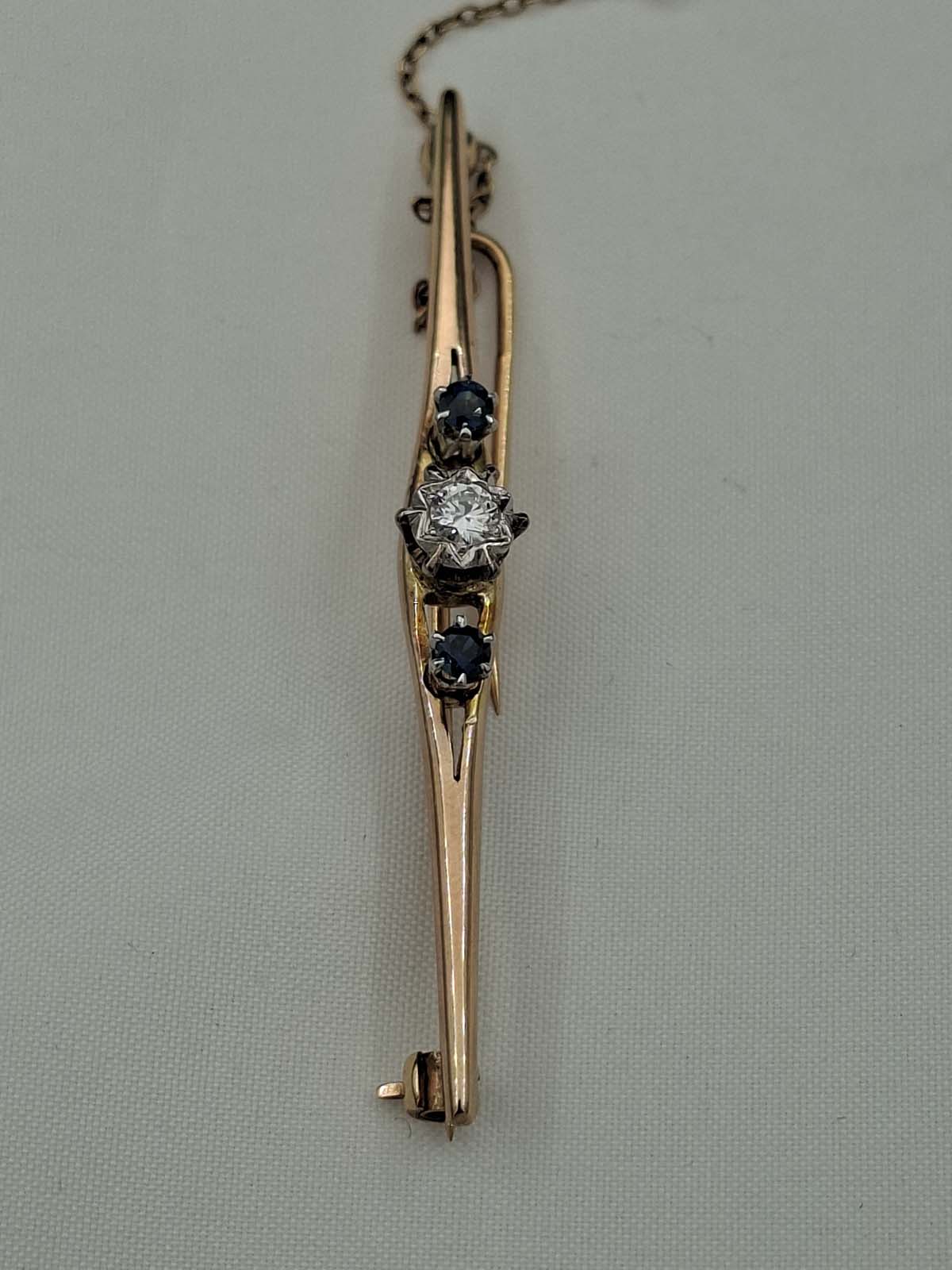 9ct Diamond & Sapphire Bar Brooch (With Valuation) - Image 4