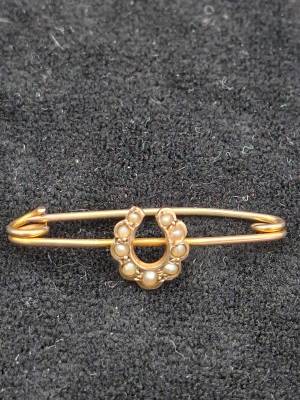 9ct Gold and Seed Pearl Horseshoe Brooch