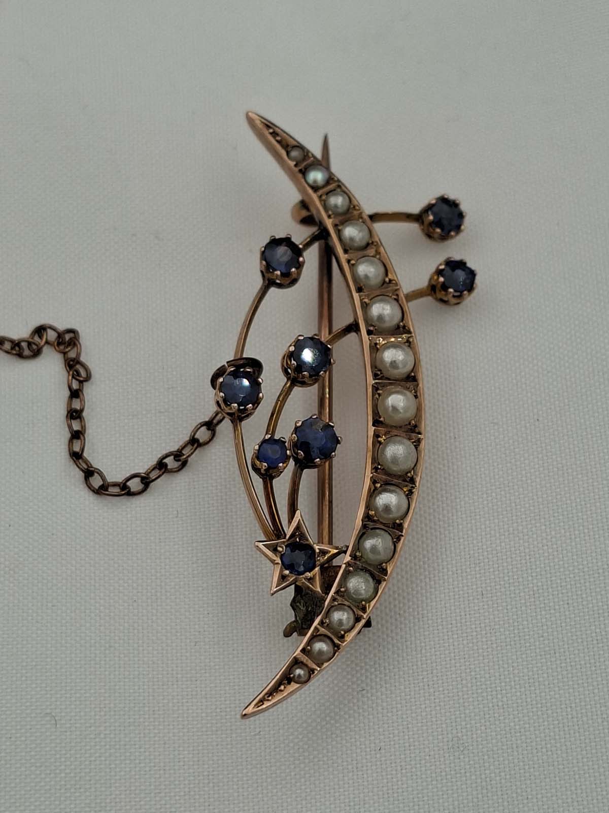 9ct Seed Pearl & Blue Stone Shooting Star Brooch - Image 2