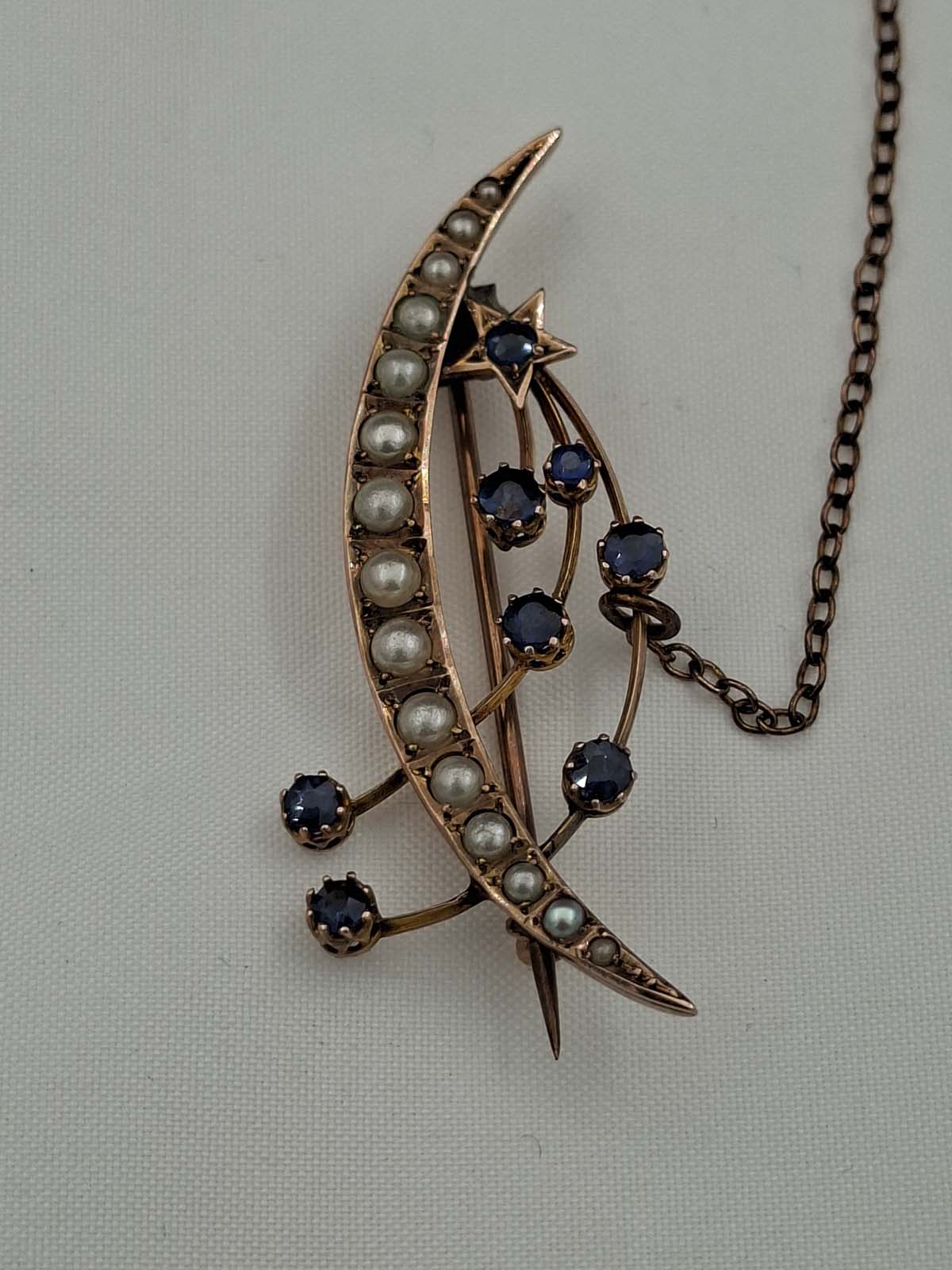 9ct Seed Pearl & Blue Stone Shooting Star Brooch - Image 4