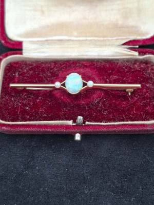9ct Gold Opal and Pearl Bar Brooch (With Valuation)