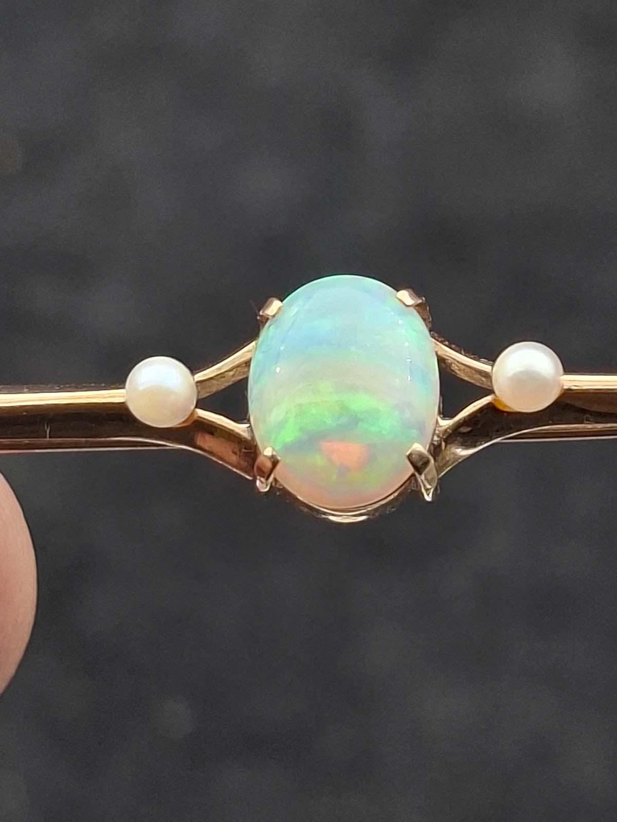 9ct Gold Opal and Pearl Bar Brooch (With Valuation) - Image 6