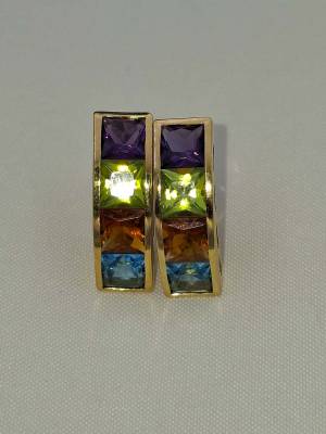 18ct Gold Multistone Stud Earrings (With Valuation)