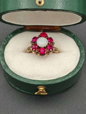10ct Opal and Synthetic Ruby Cluster Ring (With Valuation)