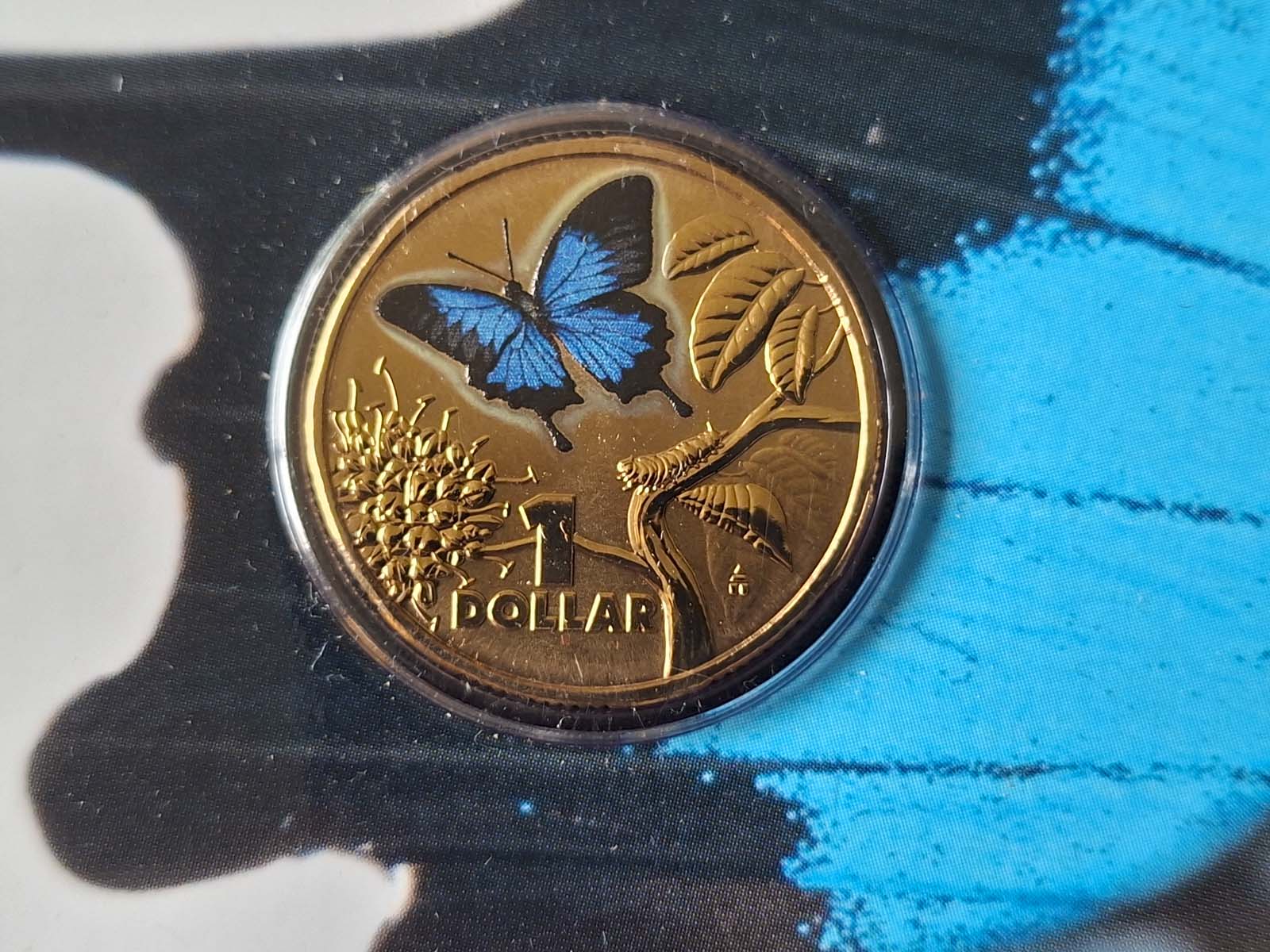 2014 Australian $1 Colour Printed Coin “Ulysses Butterfly” - Image 2