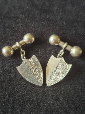 Edwardian Sterling Silver Shield Cufflinks Birmingham 1910