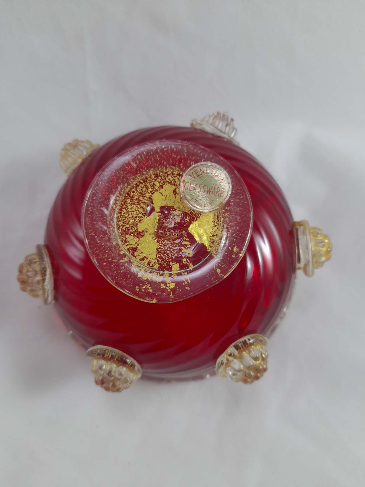 Vintage Venetian Red/Gold Art Glass Bowl - Image 5