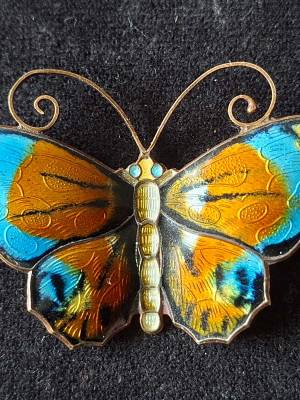 David Andersen (Norway) Sterling Silver & Enamel Butterfly	 Brooch