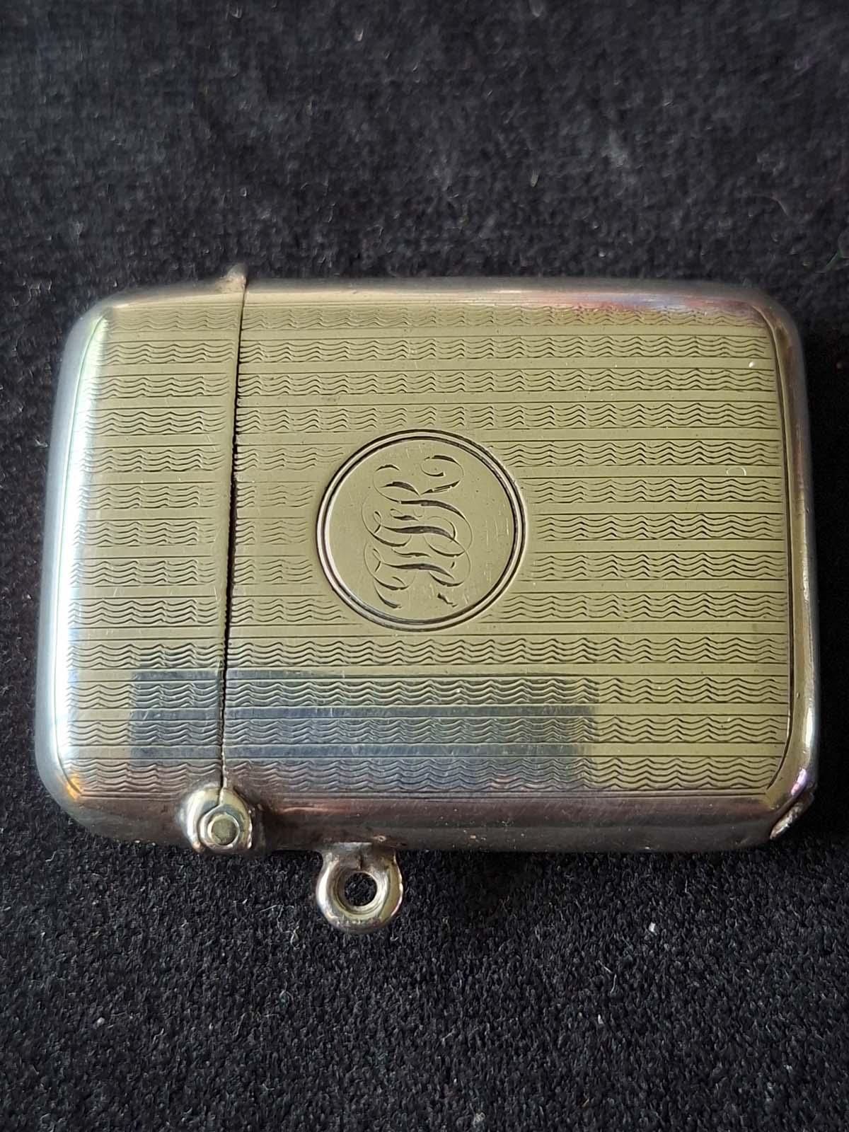 Sterling Silver Monogrammed Vesta Case Birmingham 1920 - Image 2