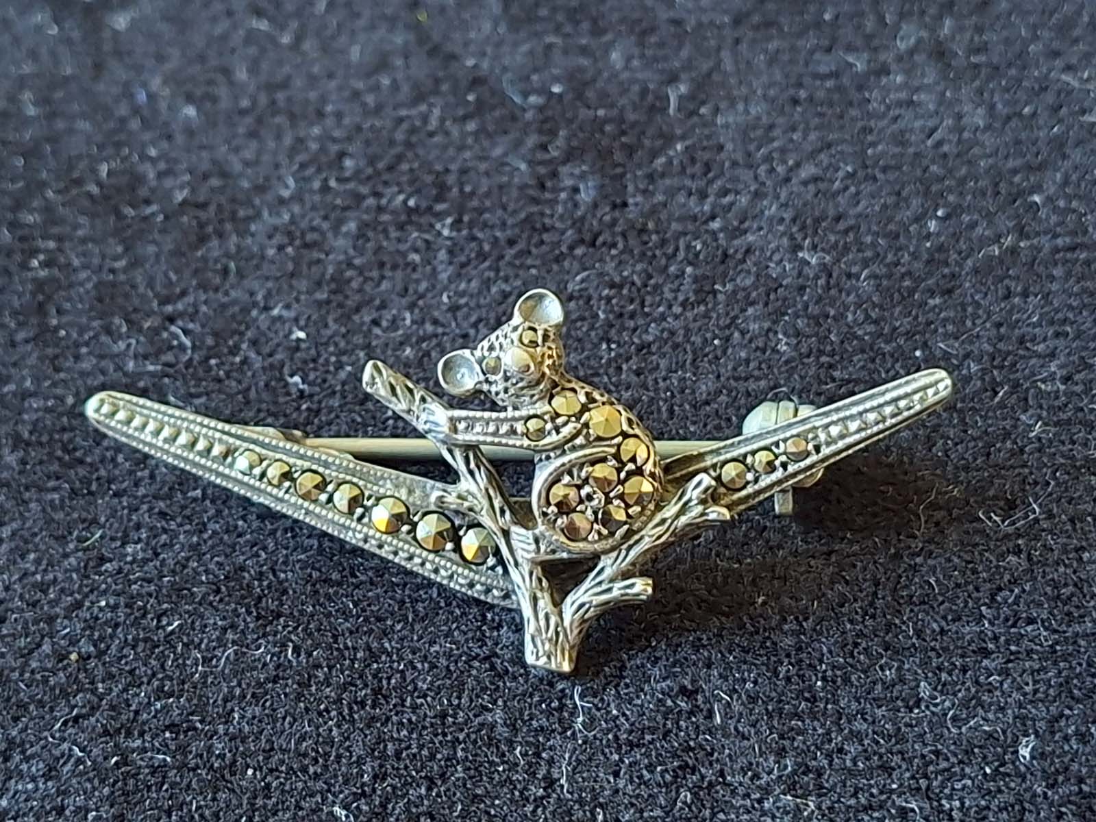 Sterling Silver & Marcasite Koala and Boomerang Brooch