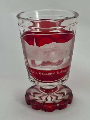 Bohemian Flashed and Engraved Glass Goblet c1860 - 1880s