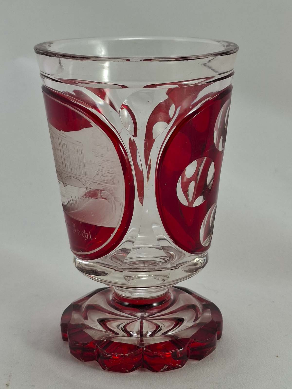 Bohemian Flashed and Engraved Glass Goblet c1860 - 1880s - Image 4