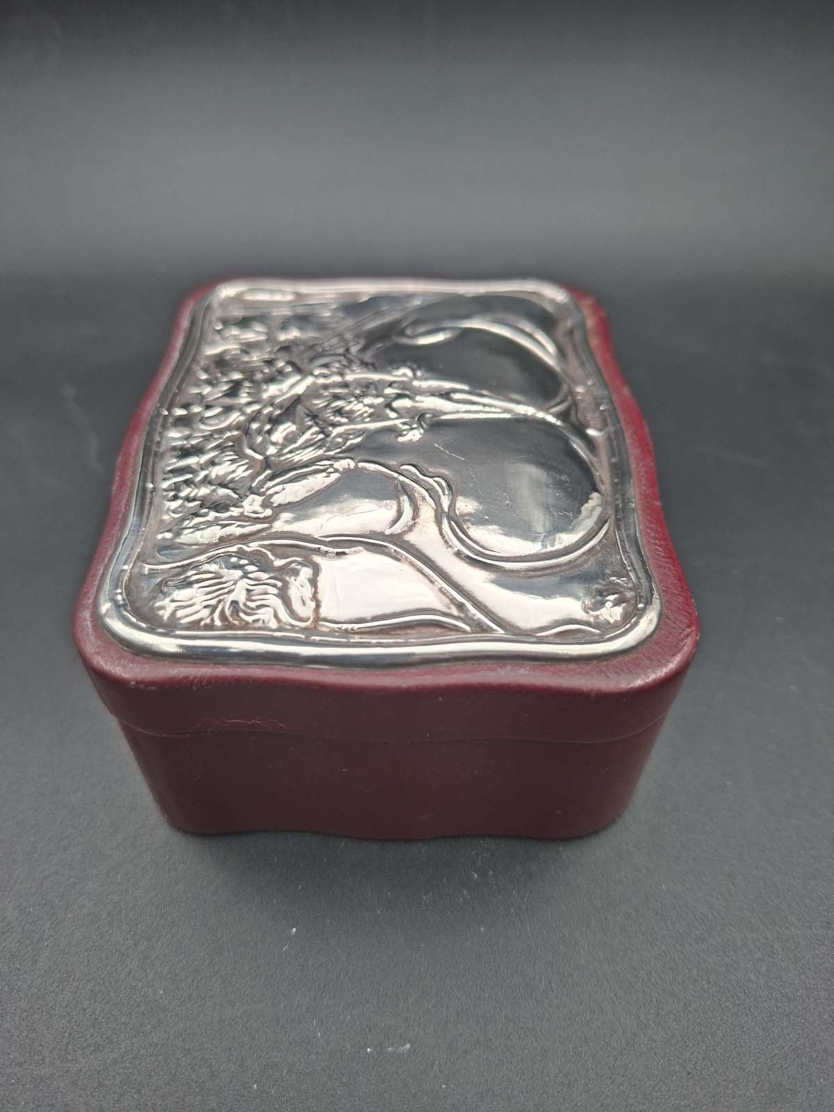 Sterling Silver & Red Leather Trinket / Jewellery Box - Image 4