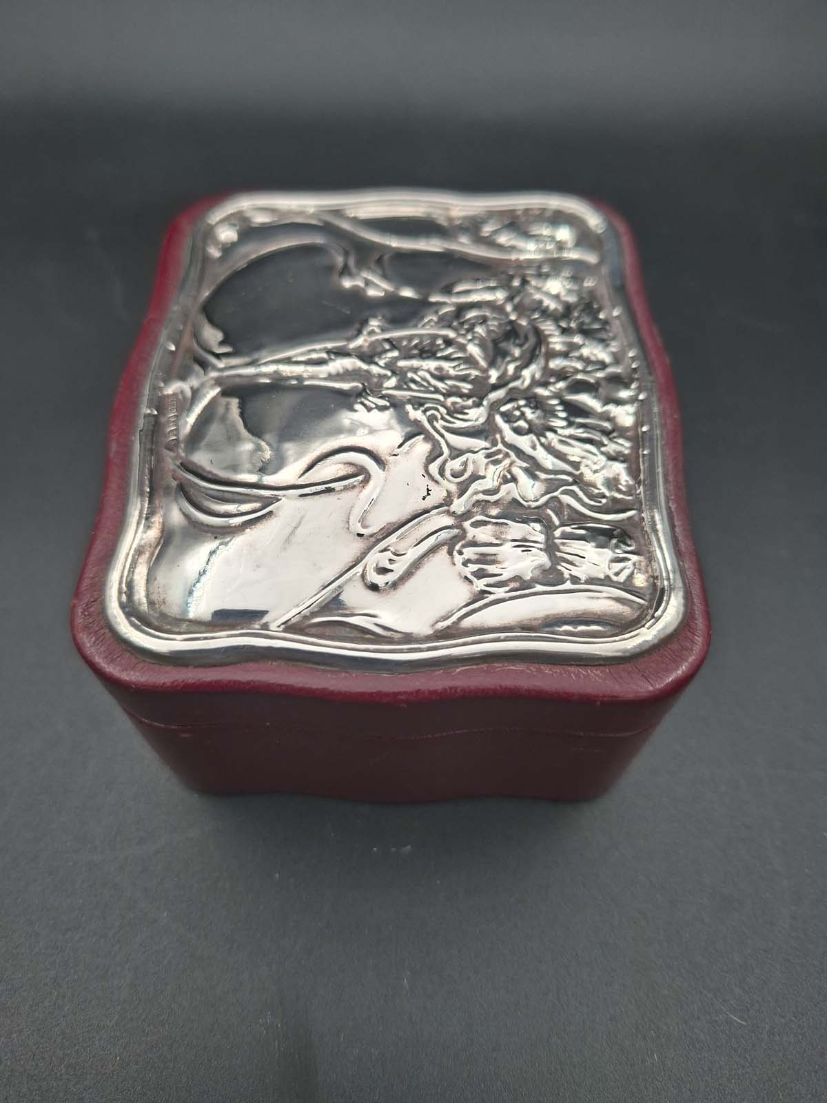 Sterling Silver & Red Leather Trinket / Jewellery Box - Image 5