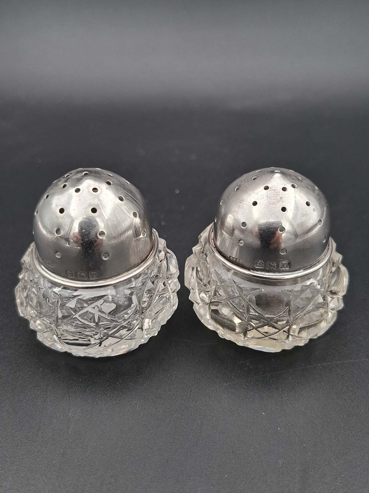 Sterling Silver Capped Cut Glass Salt & Pepper