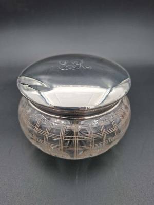Sterling Silver Topped Etched Glass Vanity Jar