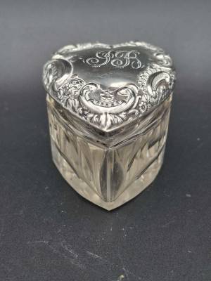 Sterling Silver Topped Heart Shaped Vanity Jar