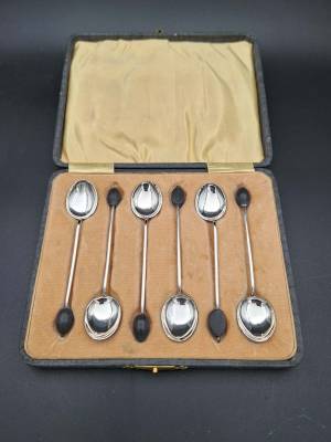 Cased Set of Sterling Silver Coffee Bean Spoons