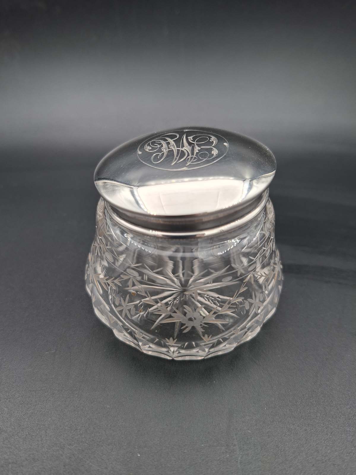 Sterling Silver Topped Etched & Faceted Jar