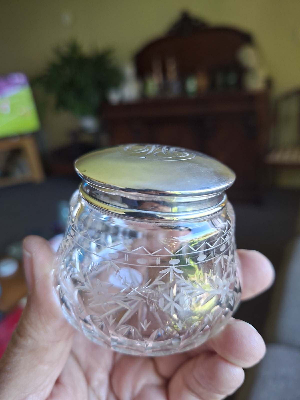 Sterling Silver Topped Etched & Faceted Jar - Image 9