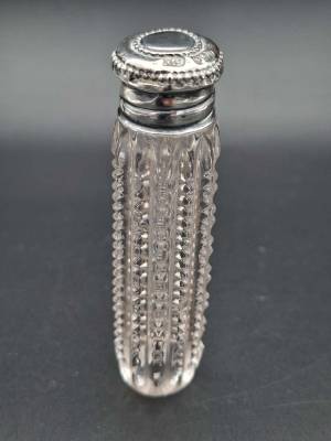 Sterling Silver Topped Cut Glass Scent Bottle 1906