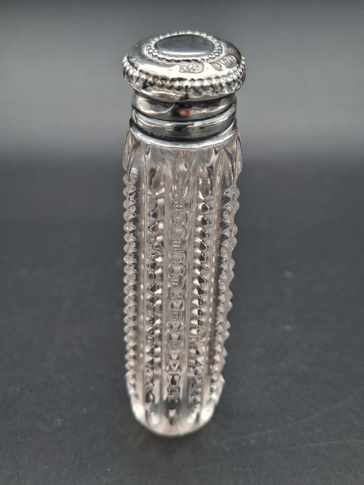 Sterling Silver Topped Cut Glass Scent Bottle 1906