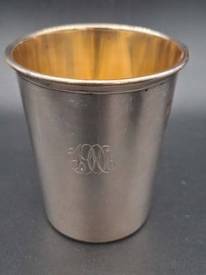Sterling Silver Monogrammed Beaker in Leather Case by Gorham