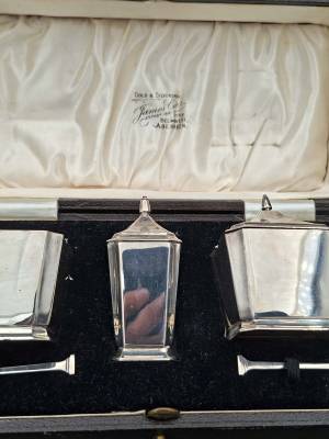 Art Deco Sterling Silver Cased Condiment Set  Birmingham 1937