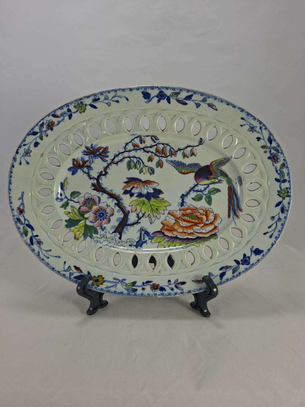An Unusual Pierced Davenport Flying Bird Platter c1820