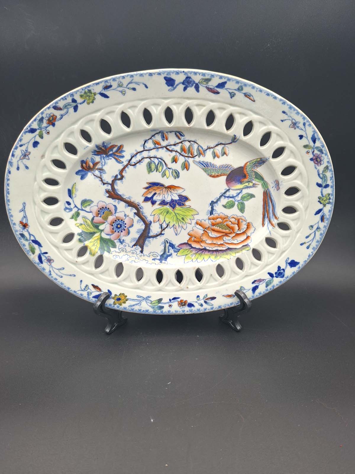 An Unusual Pierced Davenport Flying Bird Platter c1820 - Image 2