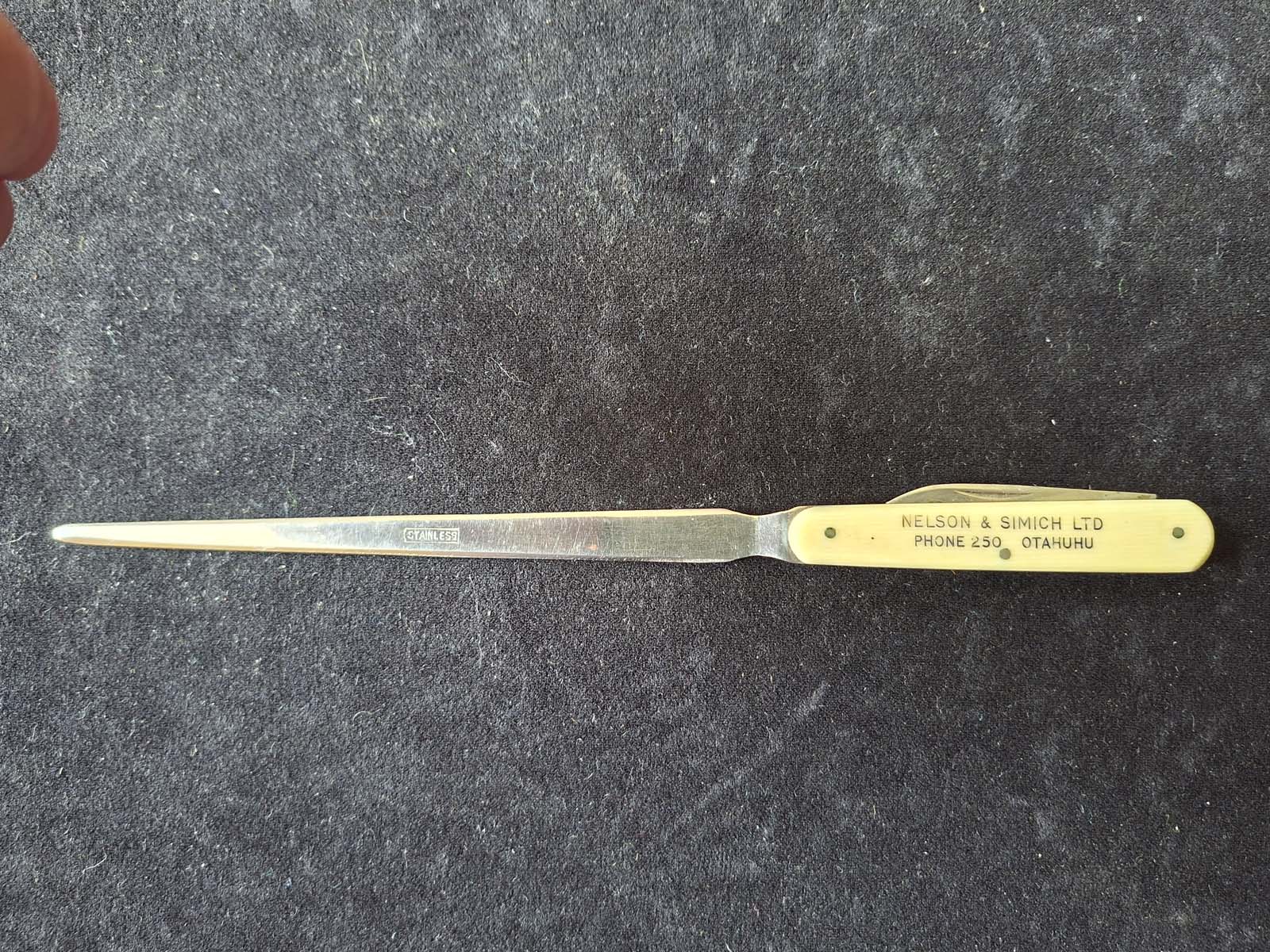 New Zealand Nelson & Simich Ltd Advertising Letter Opener / Penknife