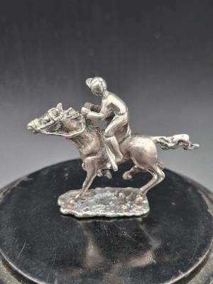 Sterling Silver Jockey & Racehorse Miniature Figurine