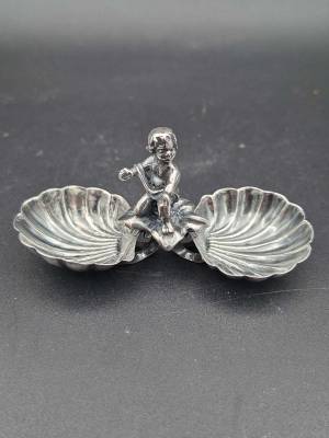 Sterling Silver Double Salt with Central Putti