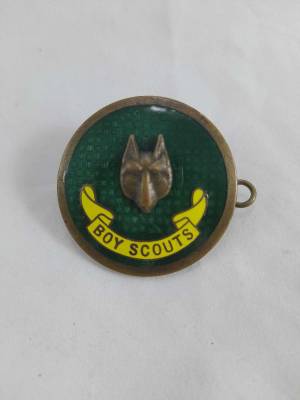 Green & Yellow Enamel Boy Scouts Cub Master Hat Badge