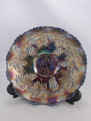 Fenton Carnival Glass Grape Vine Candy Dish in Blue
