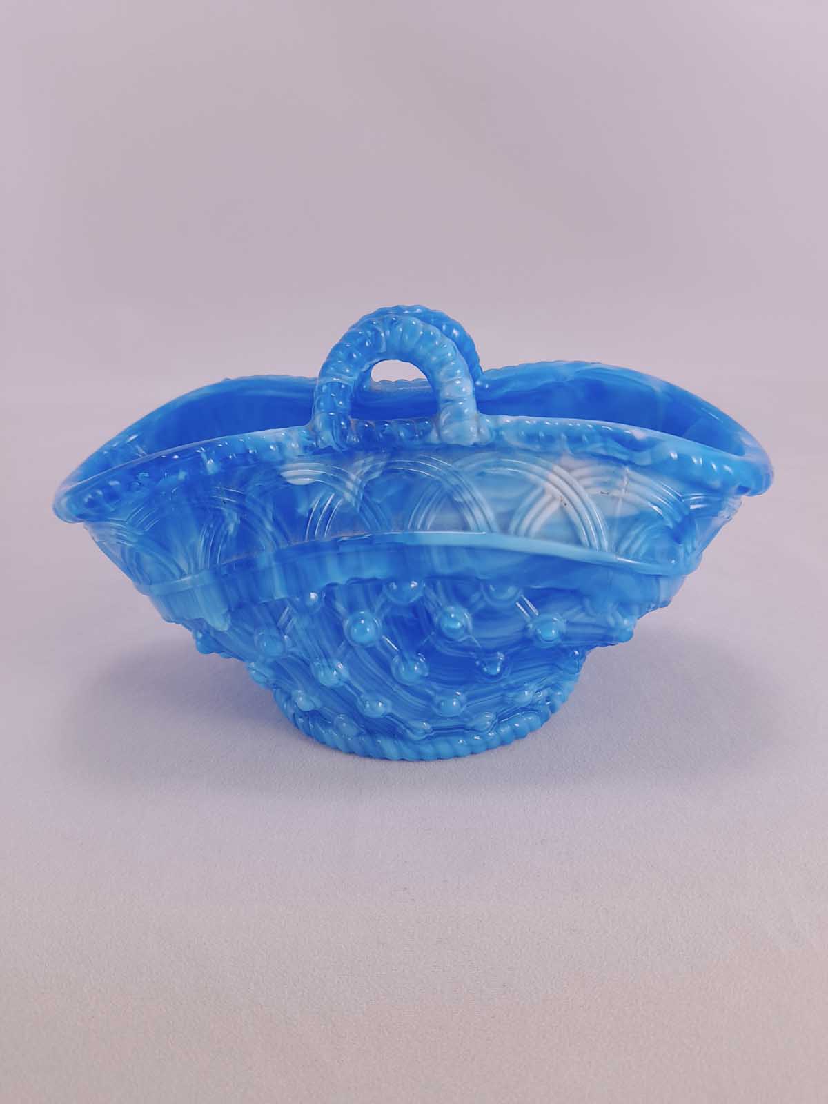 Victorian Blue Slag Glass Basket - Image 3