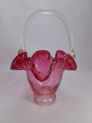A Stunning Cranberry Glass Ruffled Basket