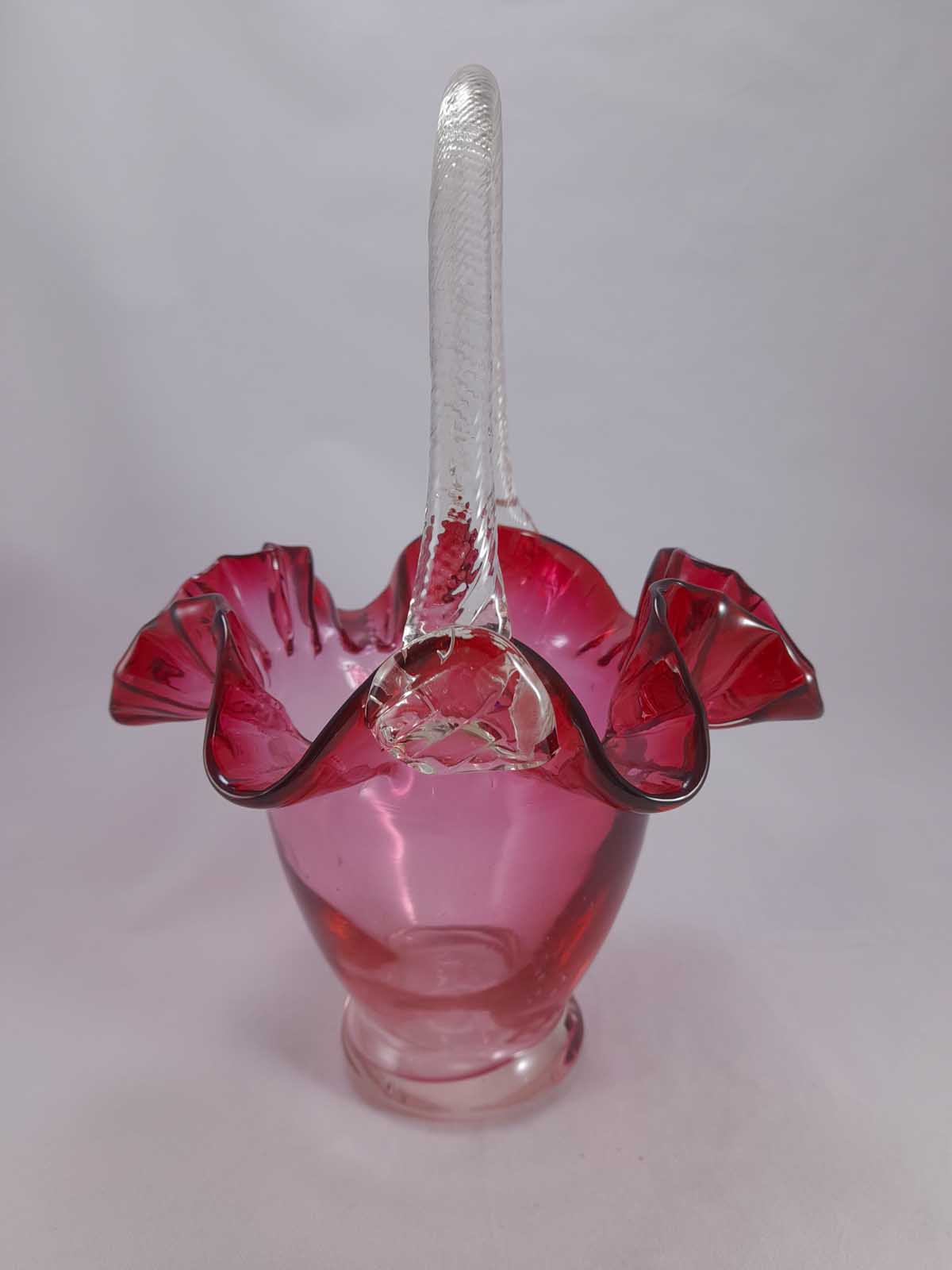 A Stunning Cranberry Glass Ruffled Basket - Image 2
