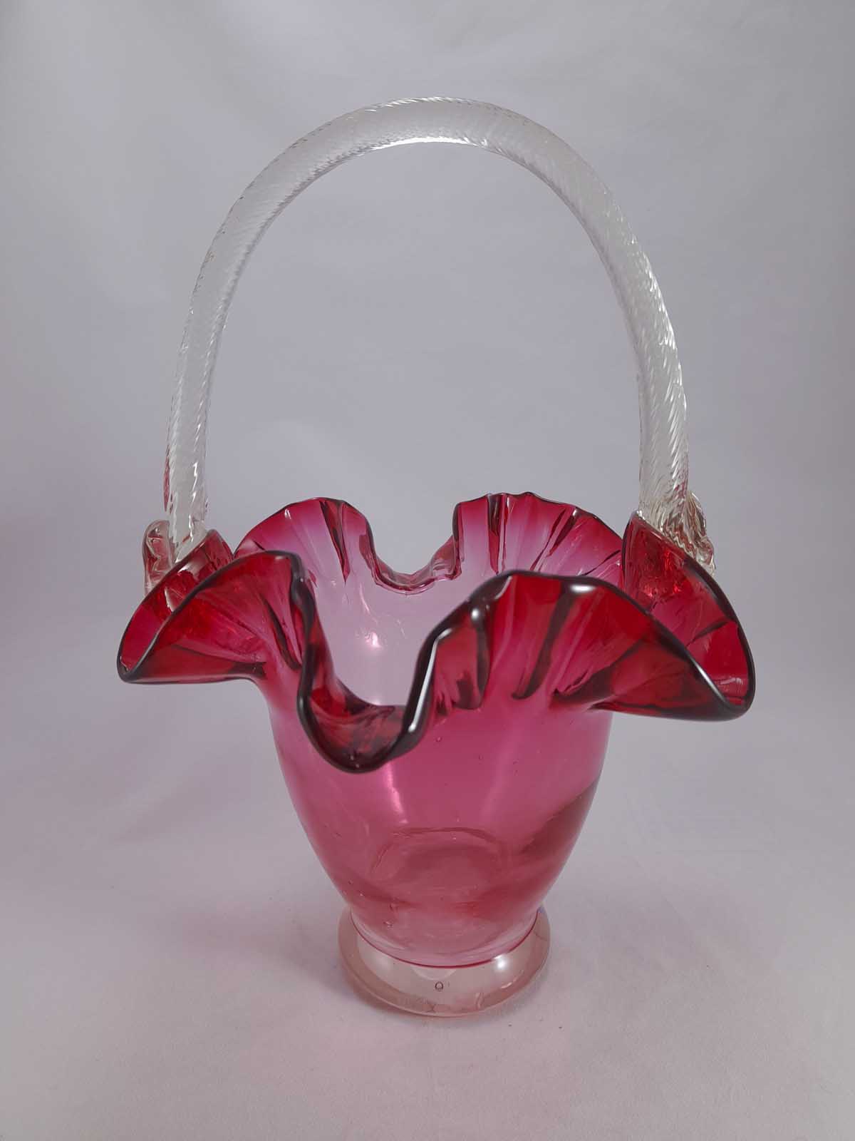 A Stunning Cranberry Glass Ruffled Basket - Image 3
