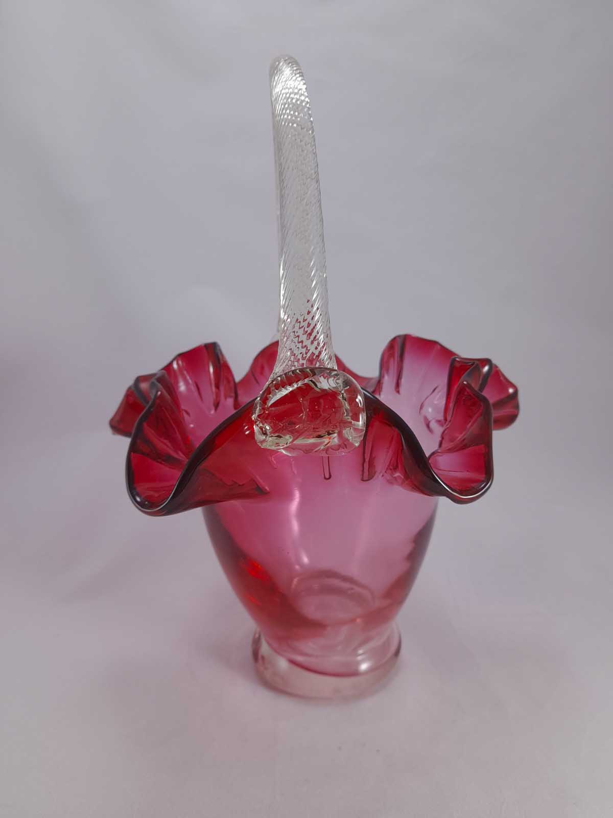A Stunning Cranberry Glass Ruffled Basket - Image 4