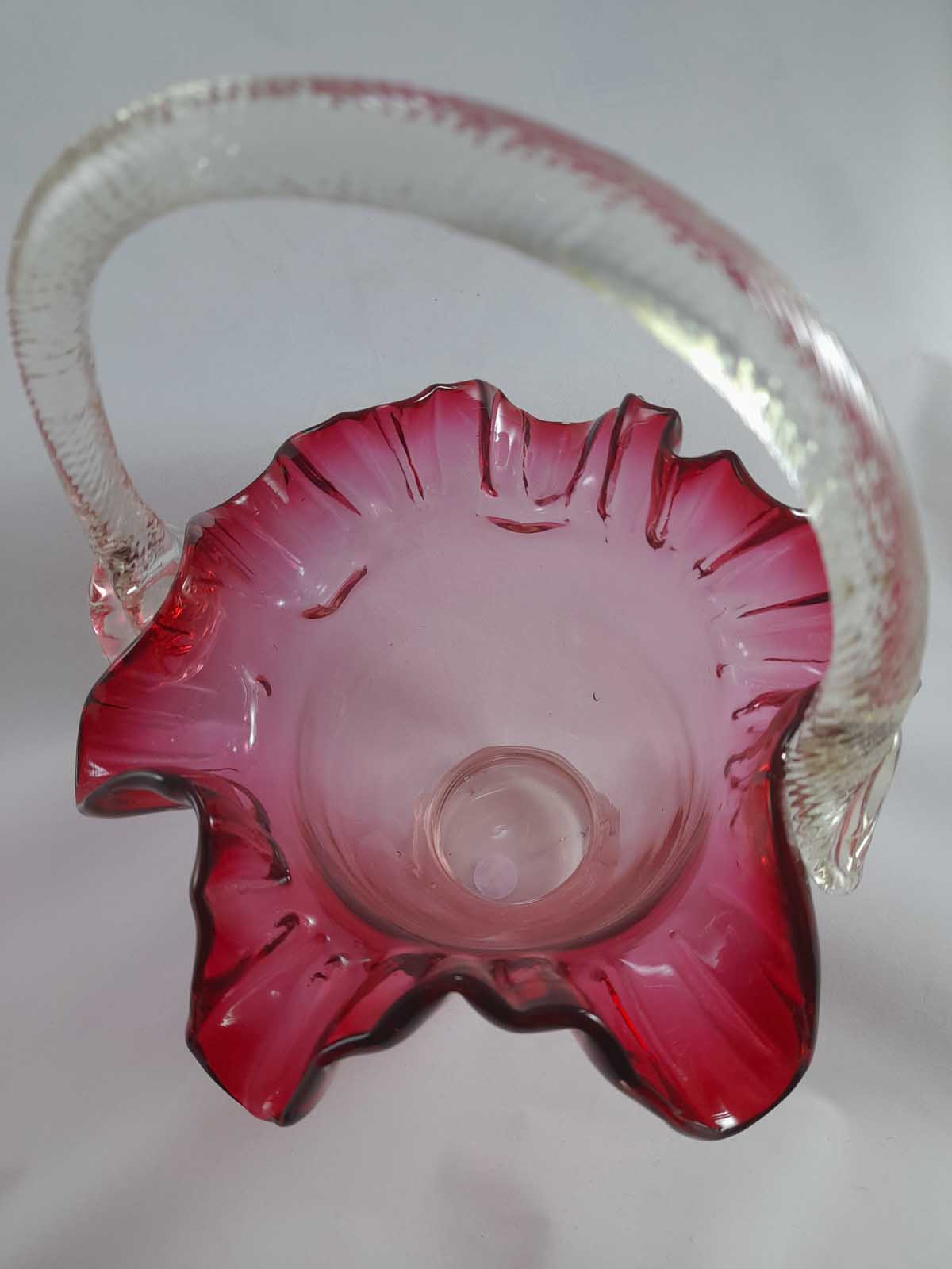A Stunning Cranberry Glass Ruffled Basket - Image 5