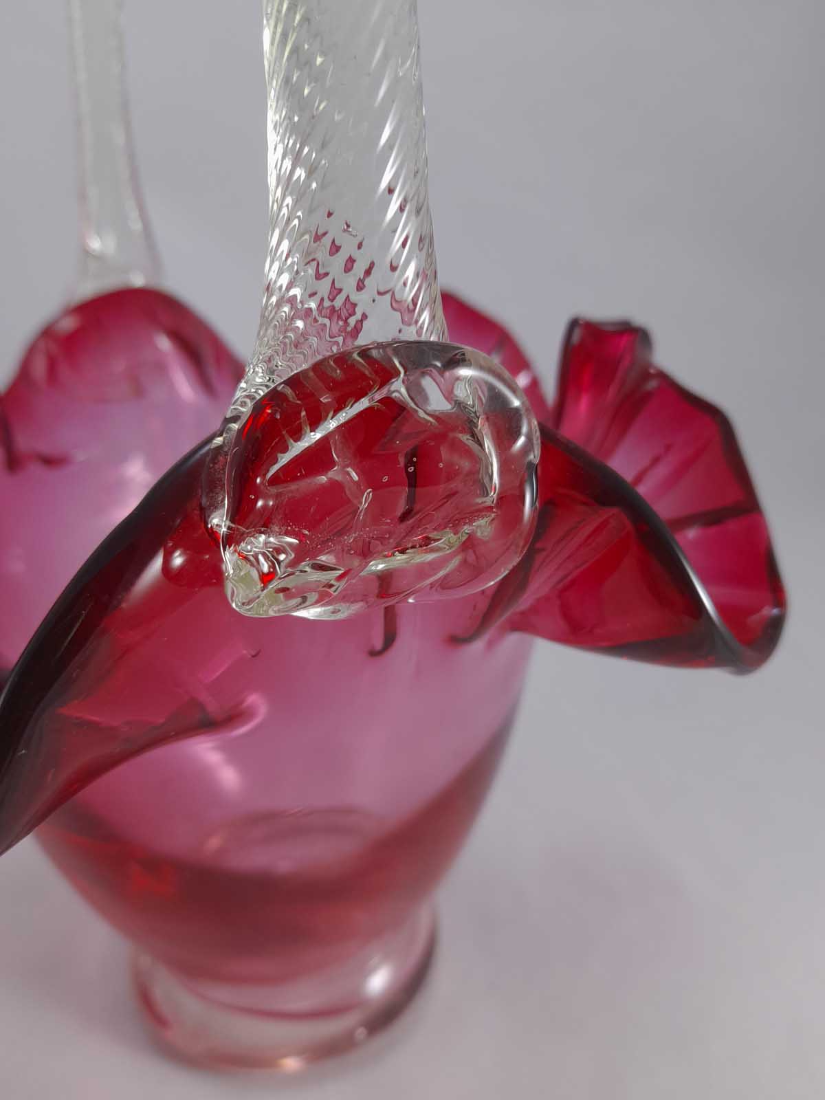 A Stunning Cranberry Glass Ruffled Basket - Image 7