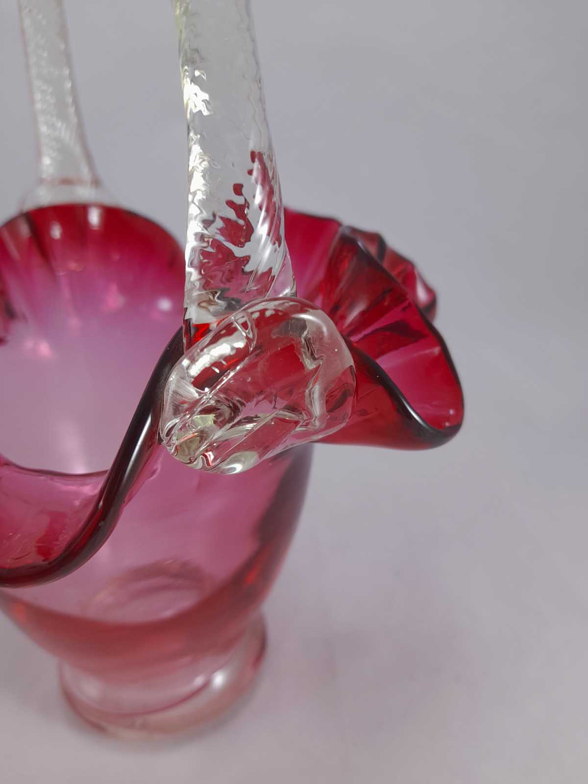A Stunning Cranberry Glass Ruffled Basket - Image 8