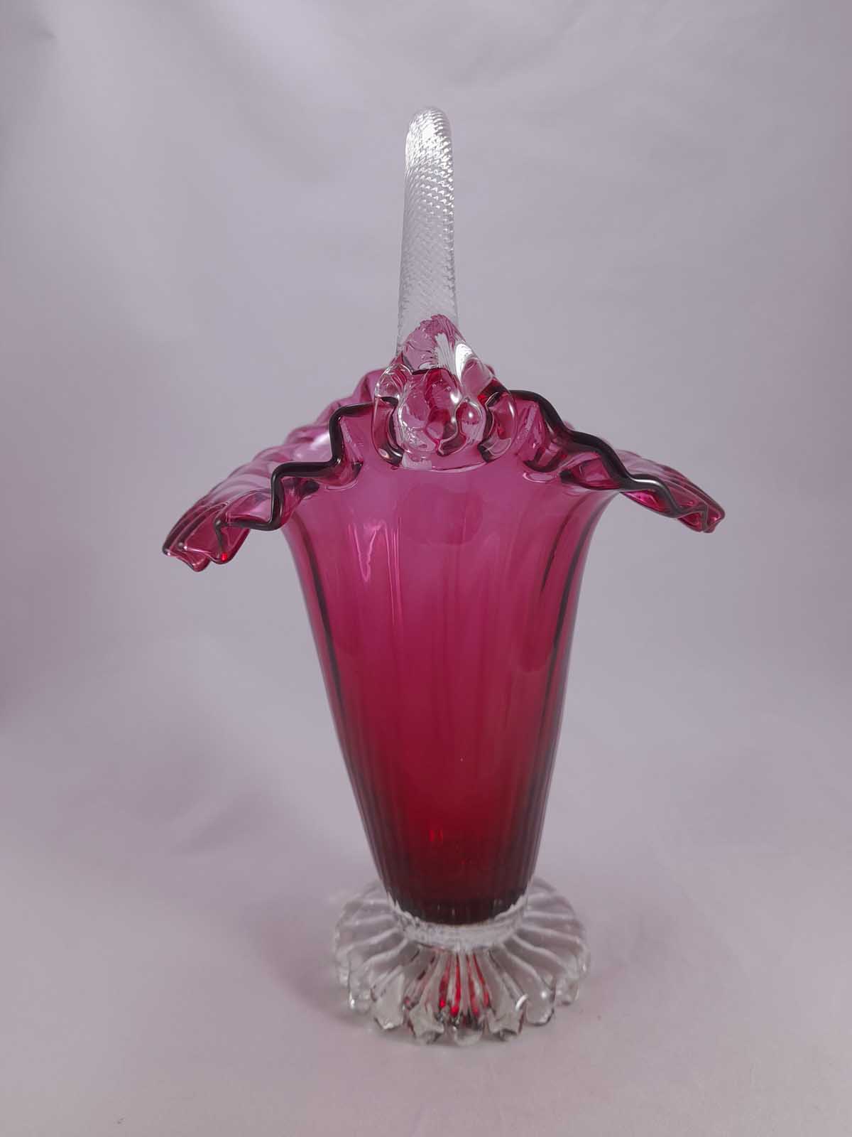 Fenton Crimped Edge Cranberry Glass Basket Vase - Image 3