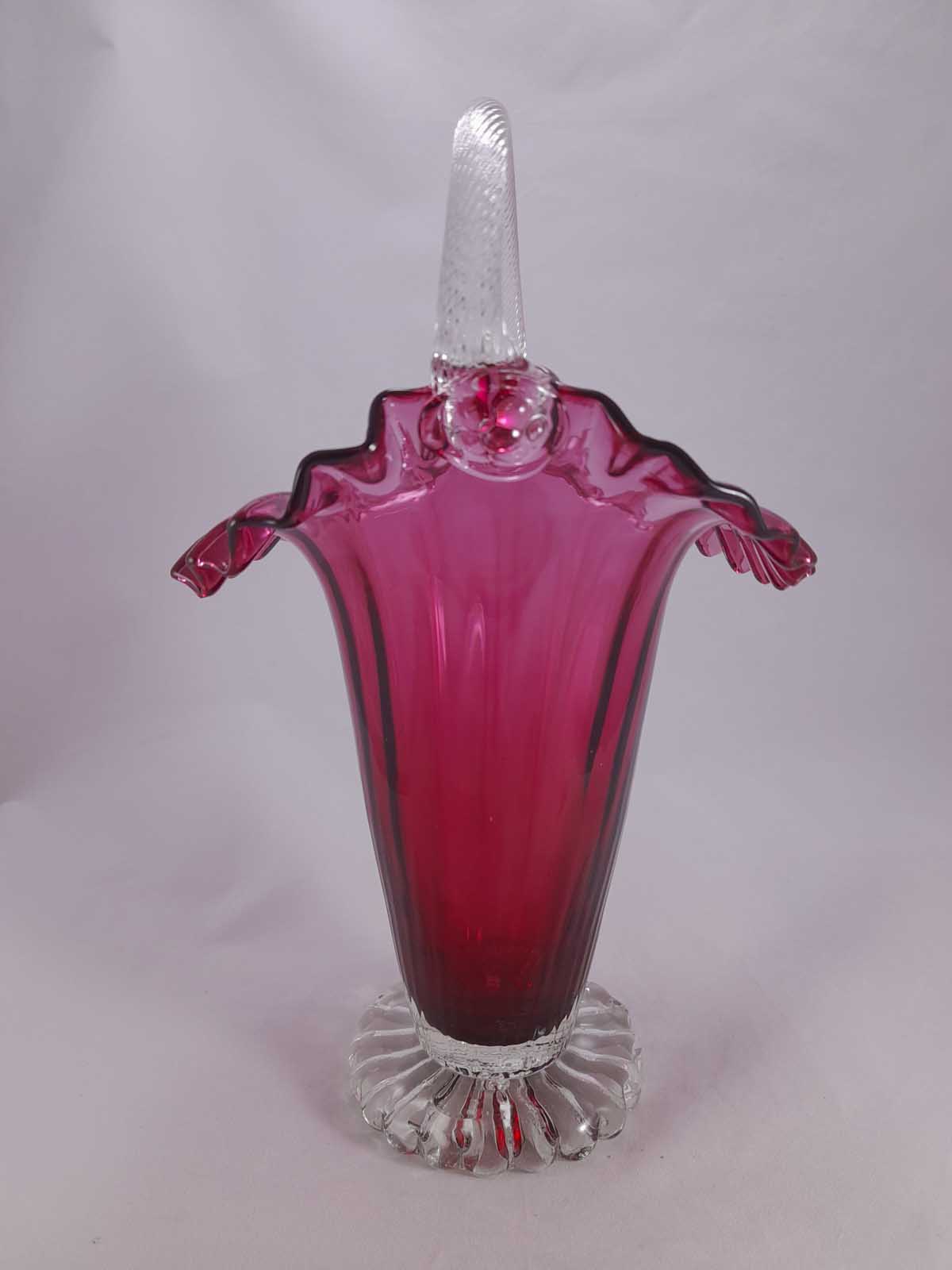 Fenton Crimped Edge Cranberry Glass Basket Vase - Image 5
